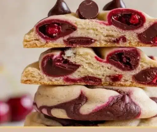 Chewy Cherry Chocolate Chip Cookies with Mocha Chips Delight on a plate