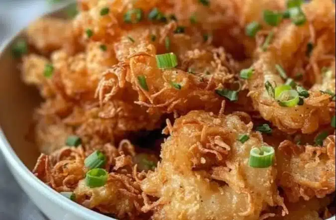 Crispy mini blooming onions prepared in an air fryer, perfect for appetizers.