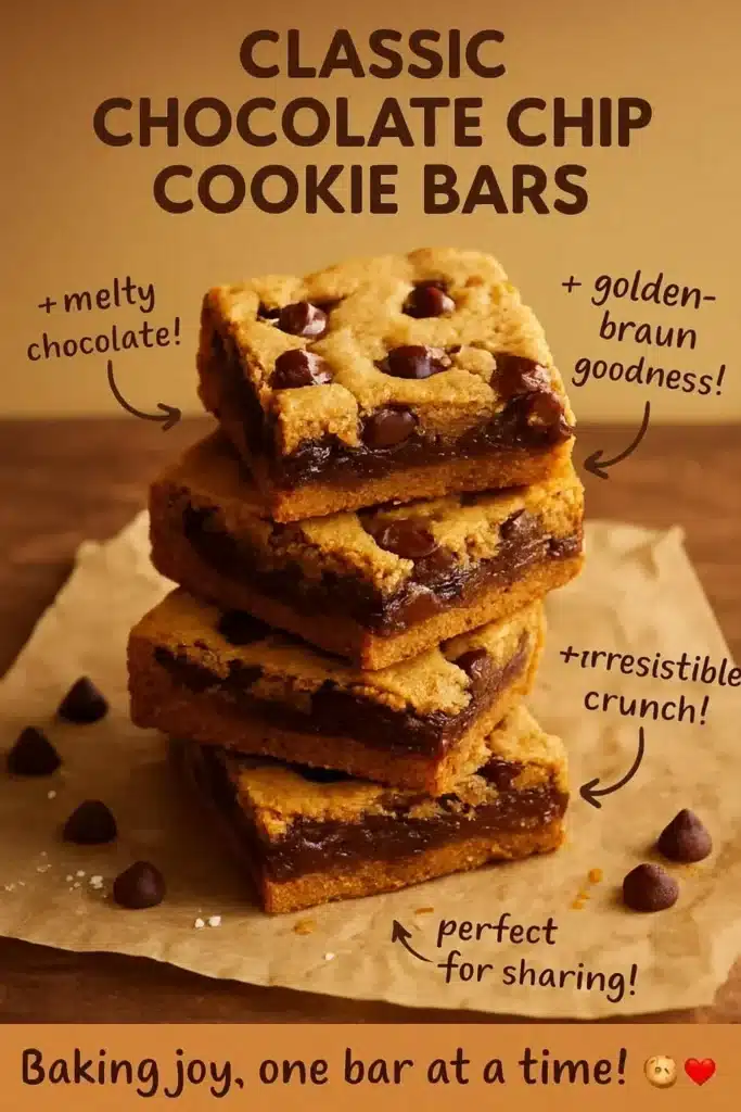 Delicious classic chocolate chip cookie bars fresh from the oven