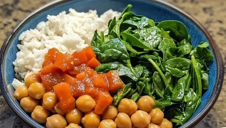Easy Fresh Spinach Chickpea Dinner Bowl Packed with Bold Flavors