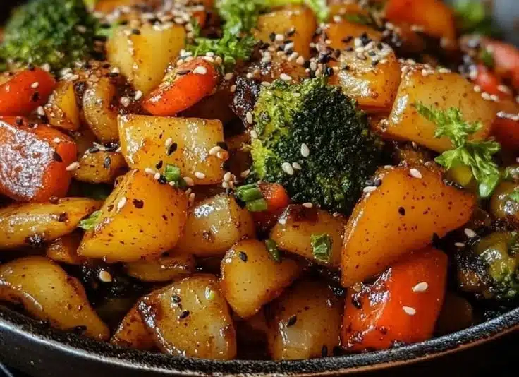 Easy sesame ginger vegetable skillet with vibrant veggies and zesty flavors