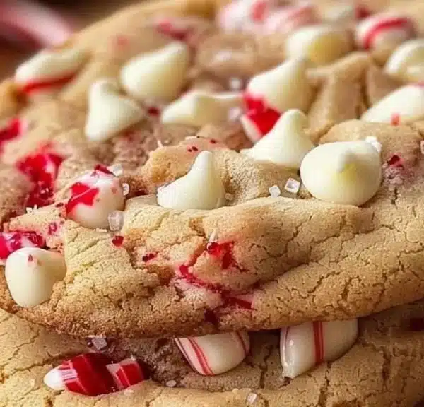 White chocolate candy cane cookies ready to enjoy during the holidays